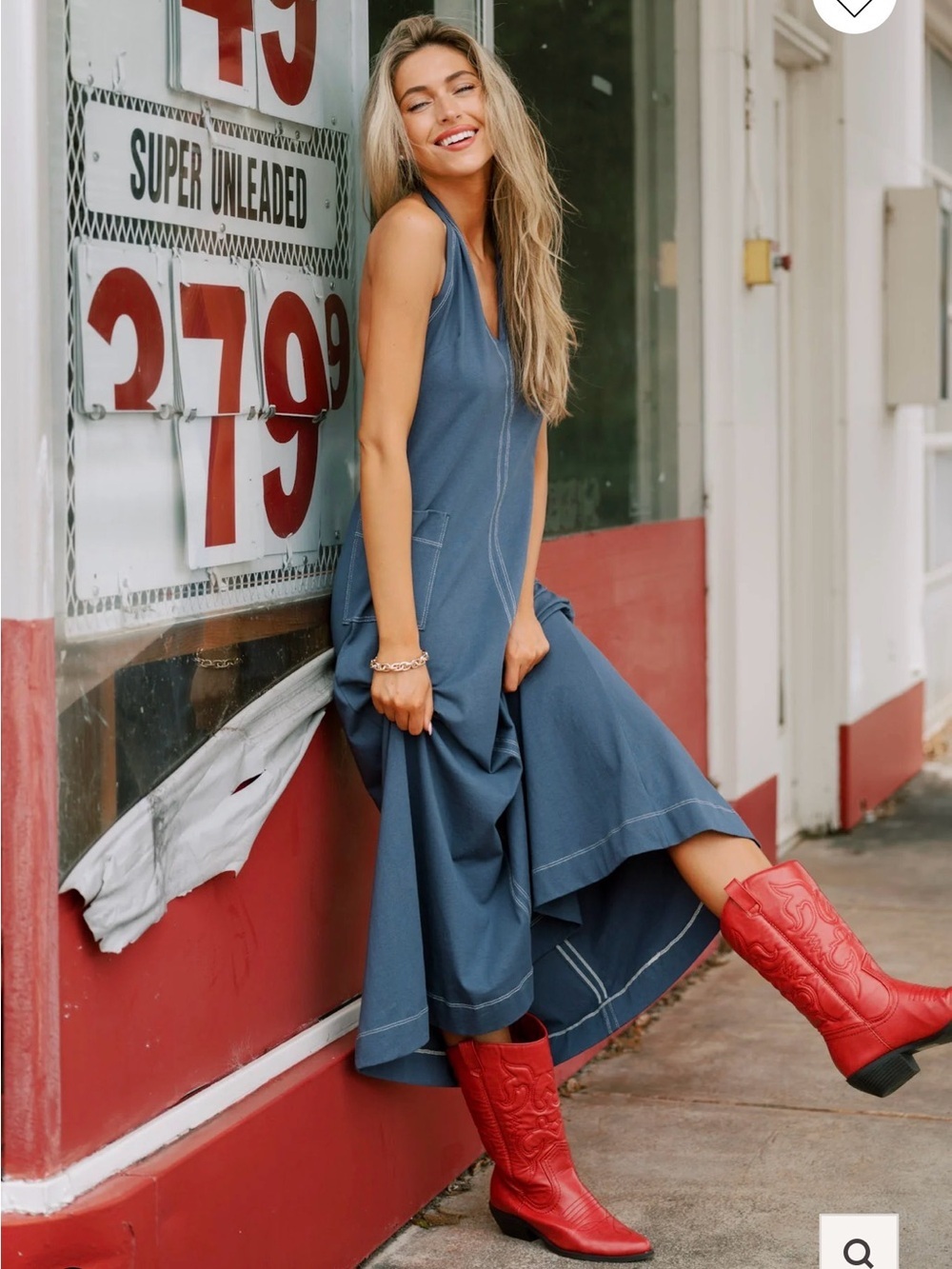 Mustard Seed Navy Blue Halter Dress with Contrast Stitching Size Small